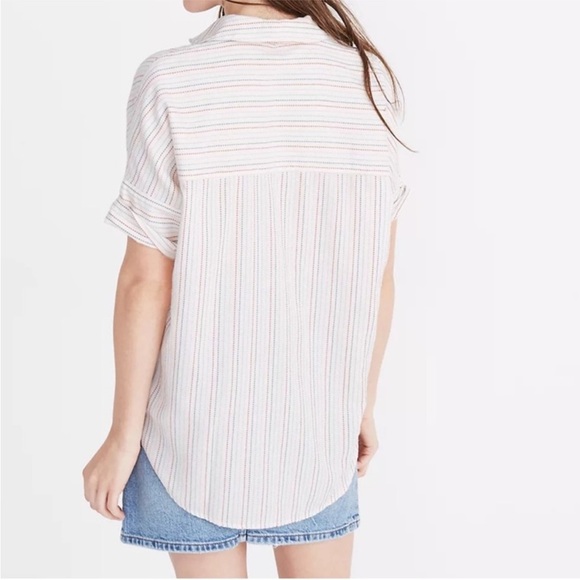 Madewell Courier White Shirt in Stitched Rainbow Stripe XL - Picture 2 of 10
